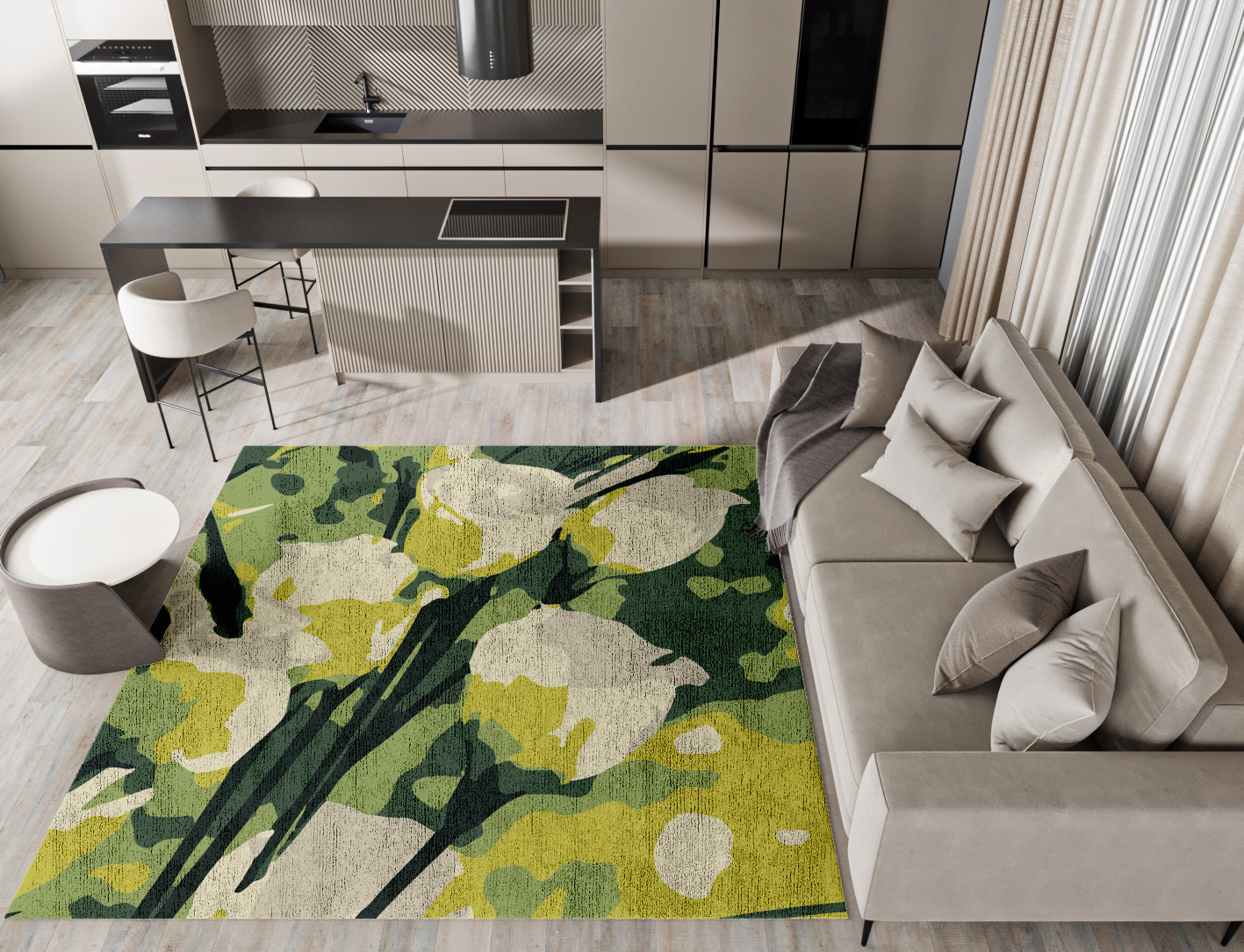 Autumn Floral Square Hand Knotted Bamboo Silk Custom Rug by Rug Artisan