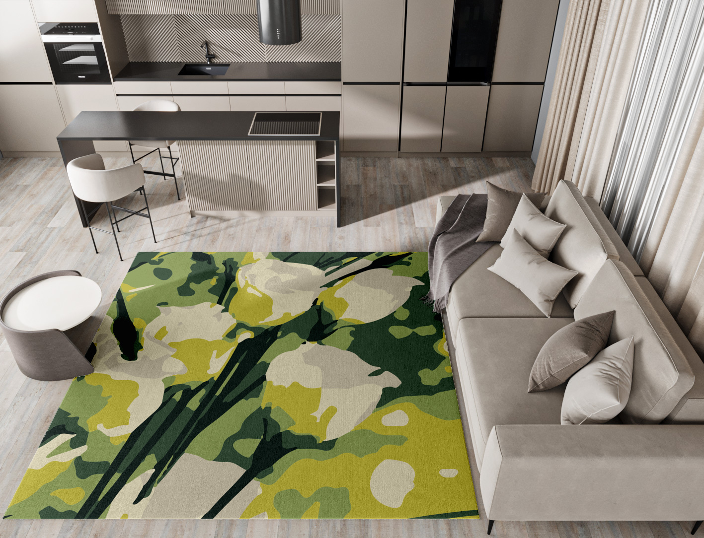 Autumn Floral Square Hand Knotted Tibetan Wool Custom Rug by Rug Artisan