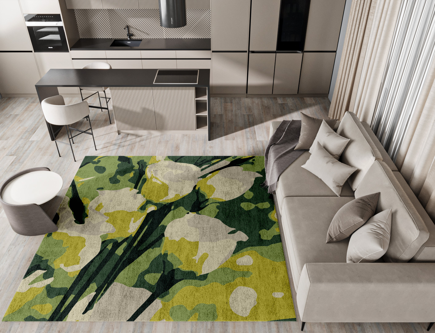 Autumn Floral Square Hand Tufted Bamboo Silk Custom Rug by Rug Artisan