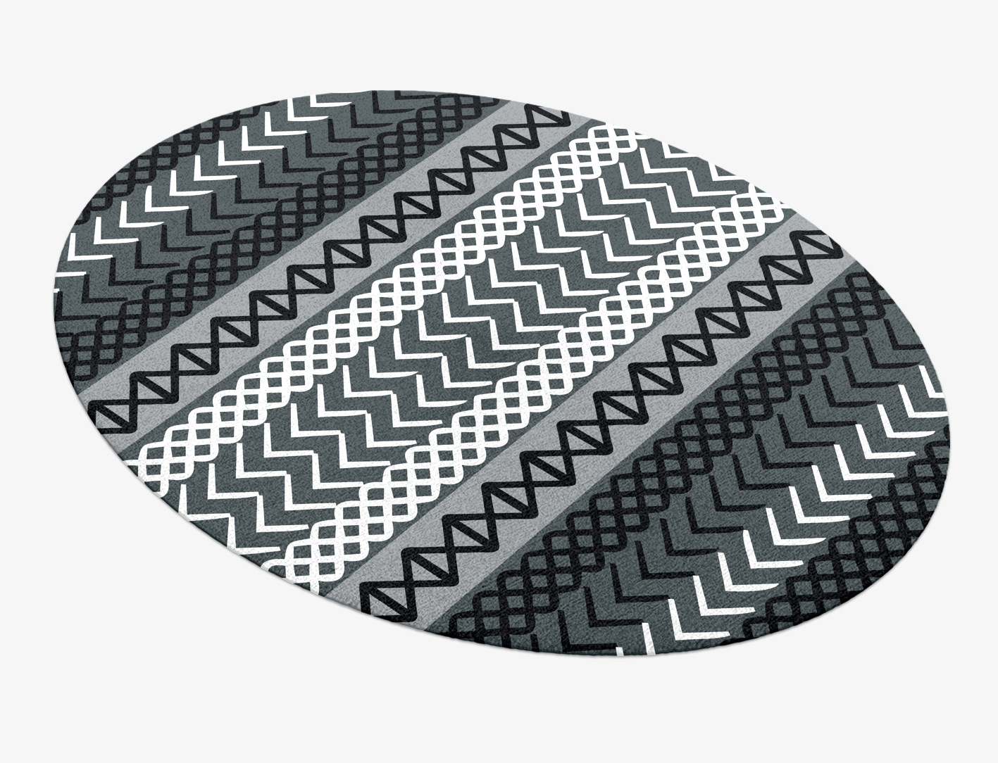 Aztec Greys Monochrome Oval Hand Knotted Tibetan Wool Custom Rug by Rug Artisan