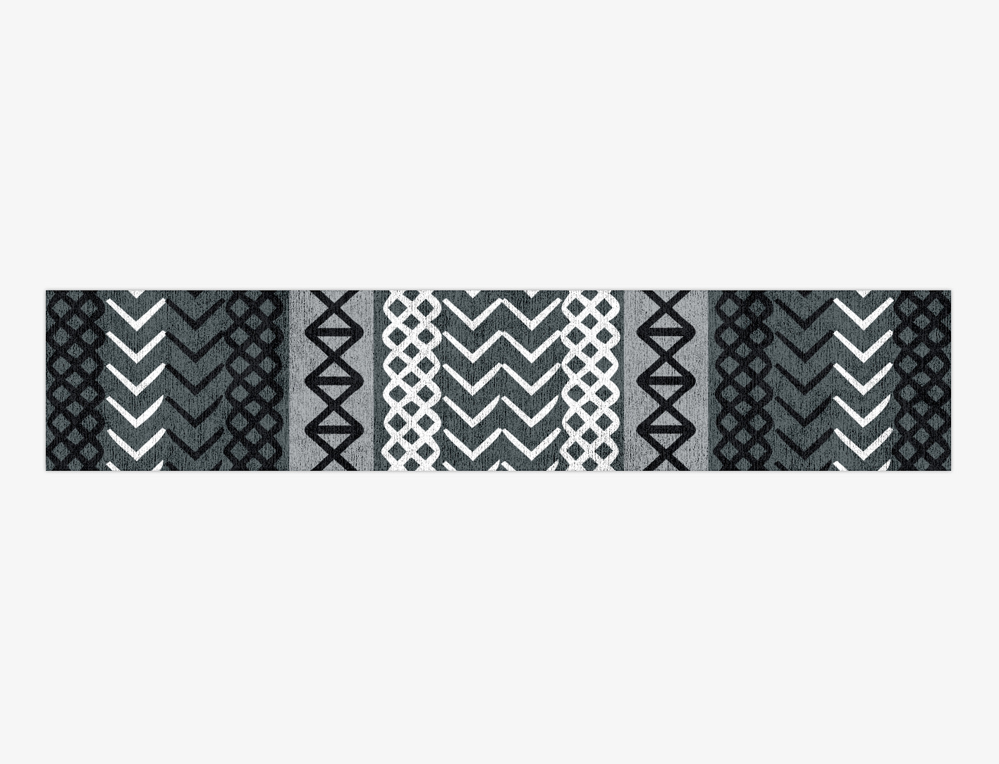 Aztec Greys Monochrome Runner Hand Knotted Bamboo Silk Custom Rug by Rug Artisan