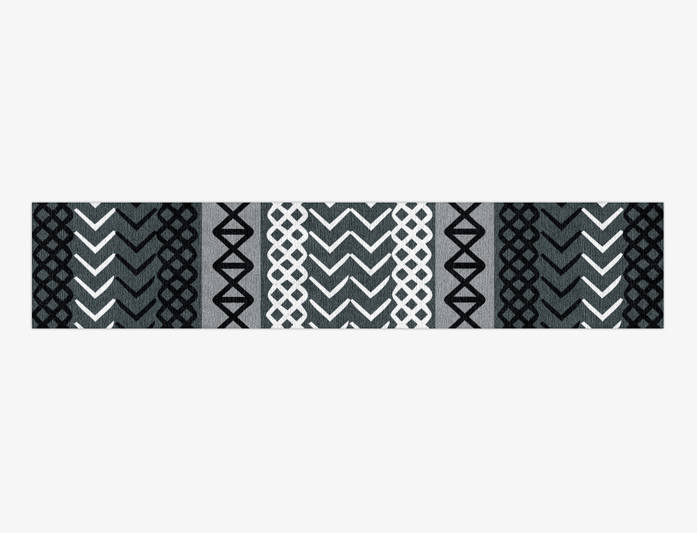 Aztec Greys Monochrome Runner Hand Knotted Tibetan Wool Custom Rug by Rug Artisan