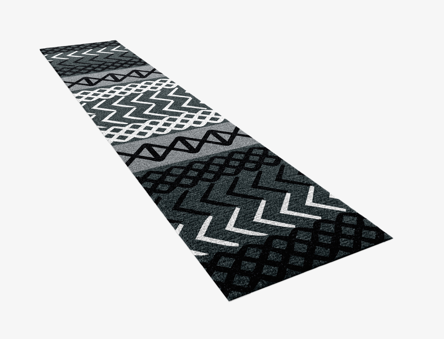 Aztec Greys Monochrome Runner Hand Knotted Tibetan Wool Custom Rug by Rug Artisan