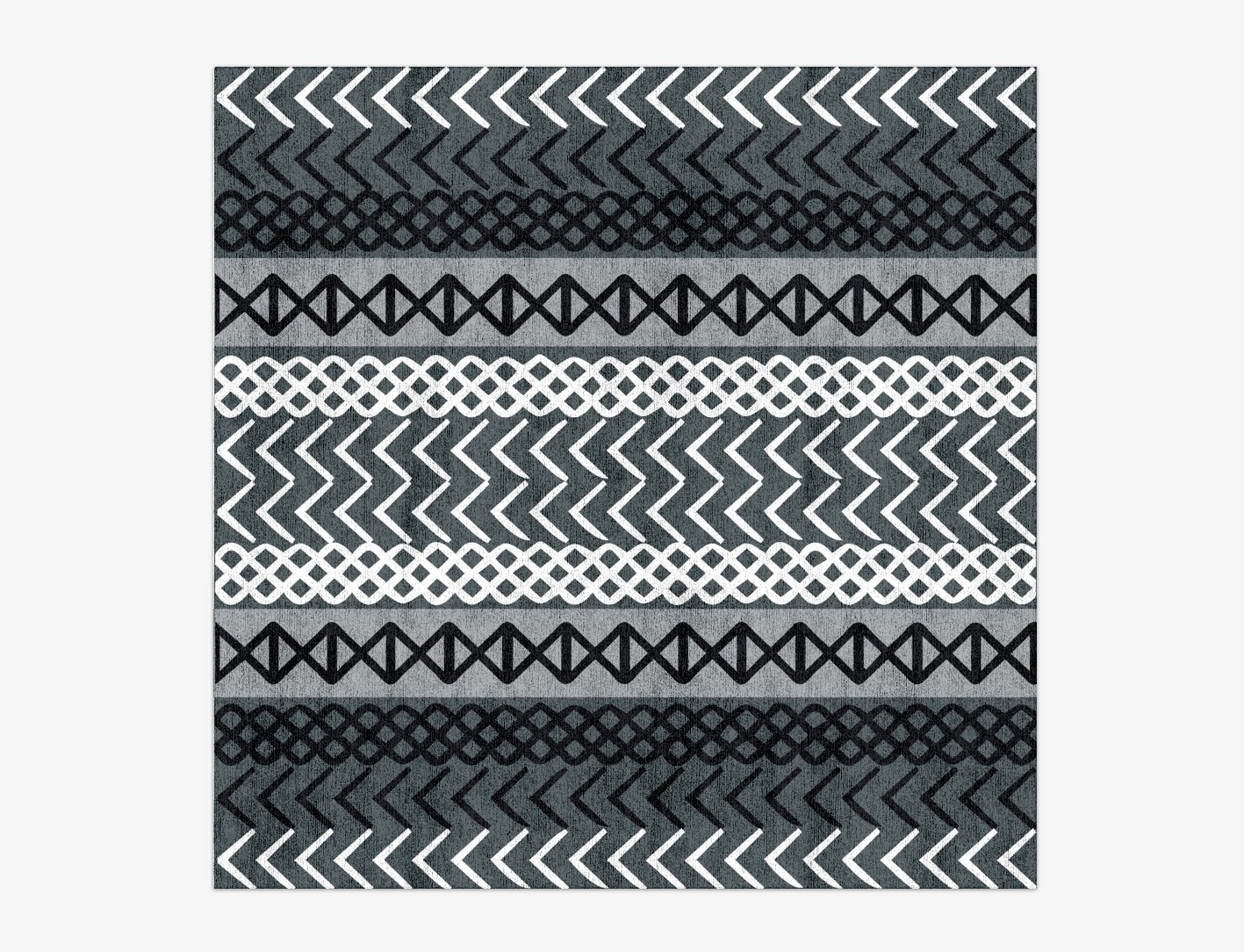 Aztec Greys Monochrome Square Hand Knotted Bamboo Silk Custom Rug by Rug Artisan