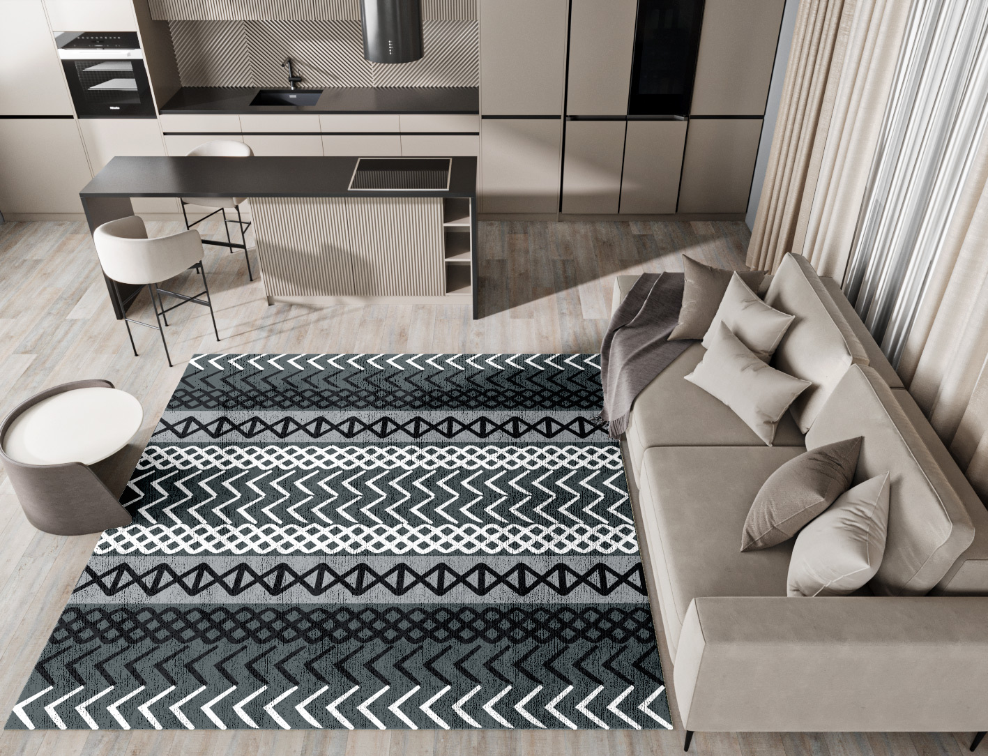 Aztec Greys Monochrome Square Hand Knotted Bamboo Silk Custom Rug by Rug Artisan