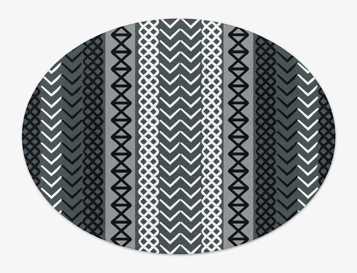 Aztec Greys Monochrome Oval Hand Tufted Pure Wool Custom Rug by Rug Artisan
