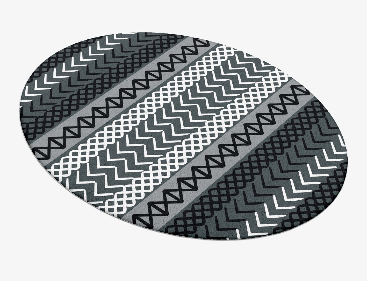 Aztec Greys Monochrome Oval Hand Tufted Pure Wool Custom Rug by Rug Artisan