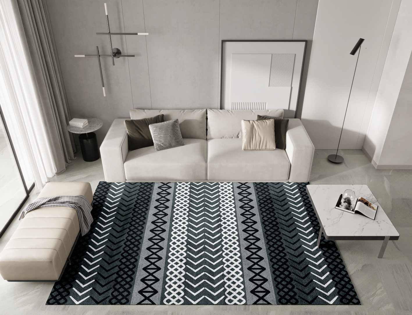 Aztec Greys Monochrome Rectangle Hand Tufted Bamboo Silk Custom Rug by Rug Artisan