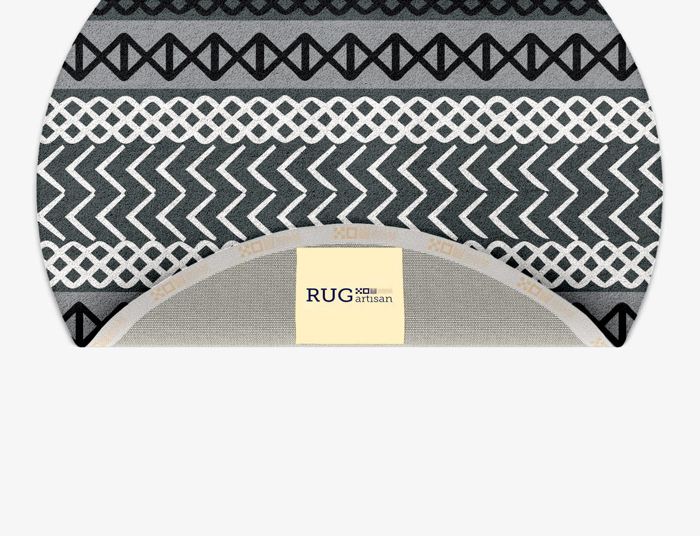 Aztec Greys Monochrome Round Hand Tufted Pure Wool Custom Rug by Rug Artisan