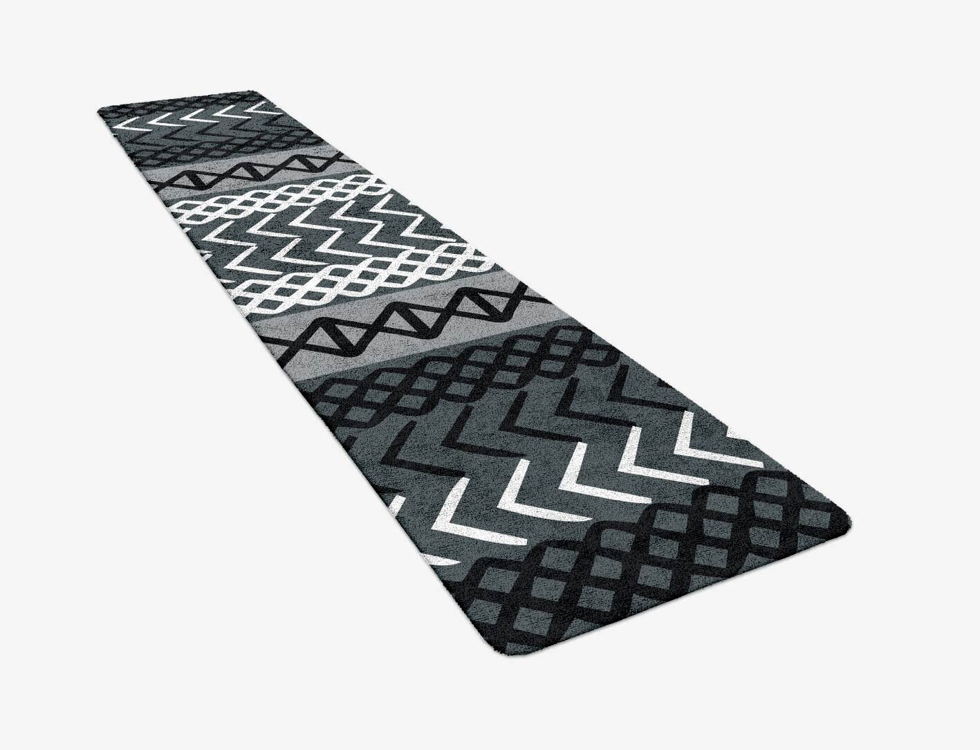 Aztec Greys Monochrome Runner Hand Tufted Bamboo Silk Custom Rug by Rug Artisan