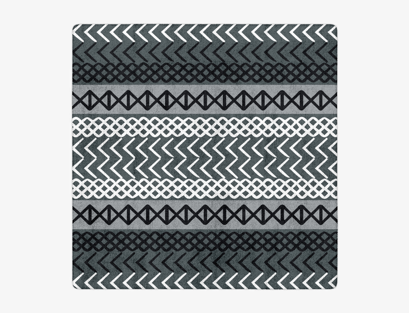 Aztec Greys Monochrome Square Hand Tufted Bamboo Silk Custom Rug by Rug Artisan
