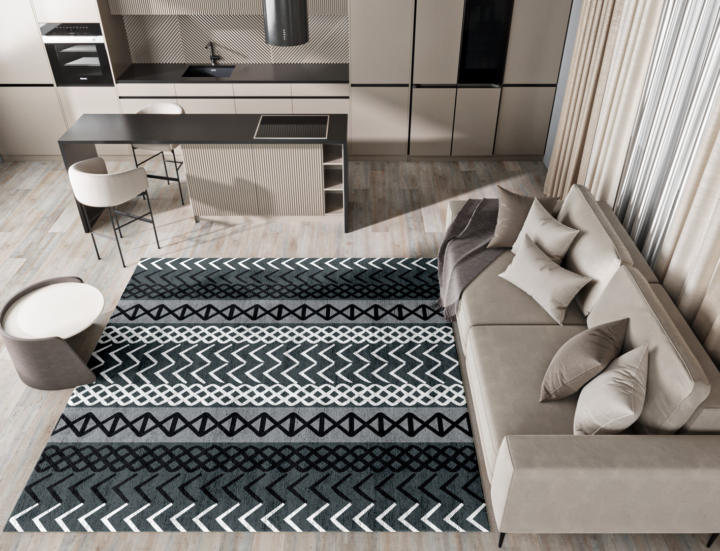Aztec Greys Monochrome Square Hand Tufted Bamboo Silk Custom Rug by Rug Artisan