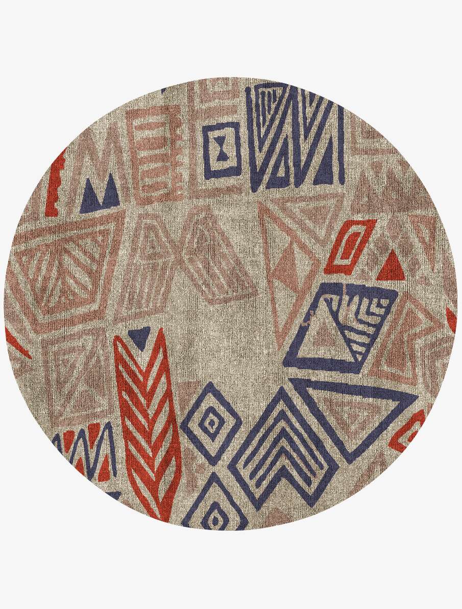 Azteque Abstract Round Flatweave Bamboo Silk Custom Rug by Rug Artisan
