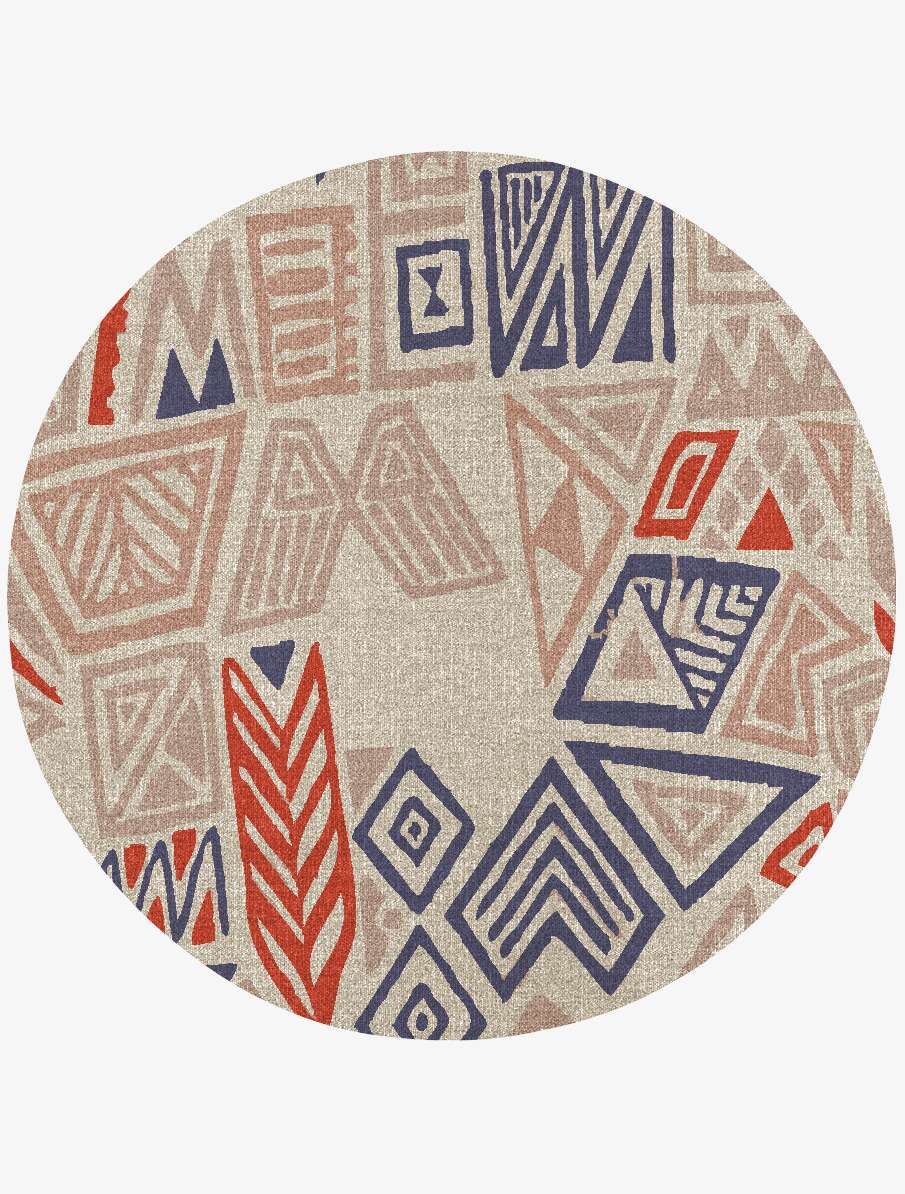 Azteque Abstract Round Flatweave New Zealand Wool Custom Rug by Rug Artisan