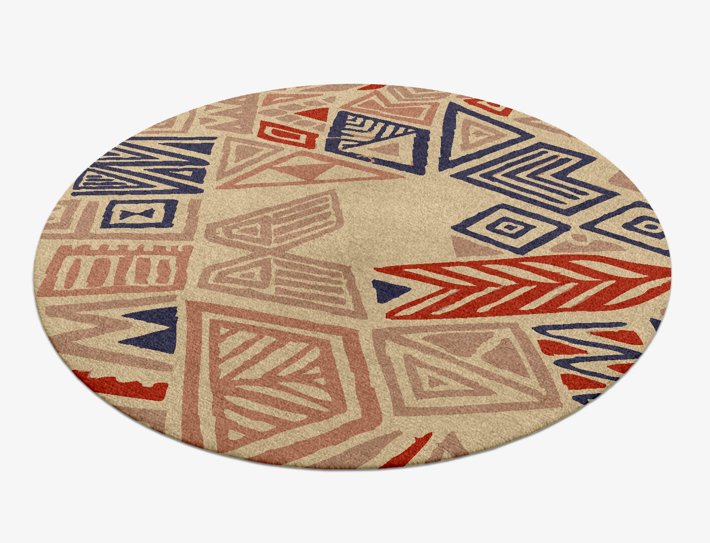 Azteque Abstract Round Hand Knotted Tibetan Wool Custom Rug by Rug Artisan
