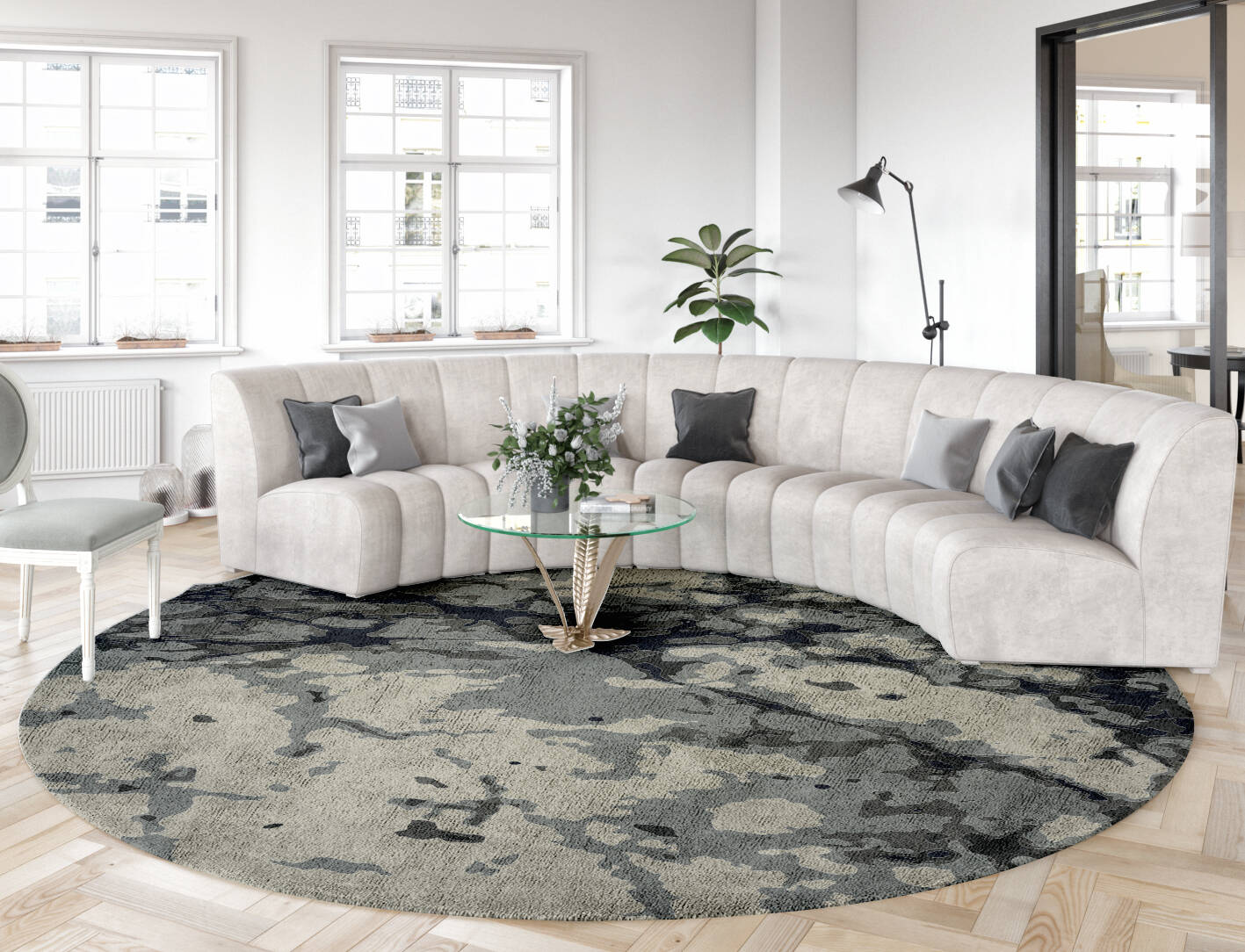 Barbed Surface Art Round Hand Tufted Bamboo Silk Custom Rug by Rug Artisan