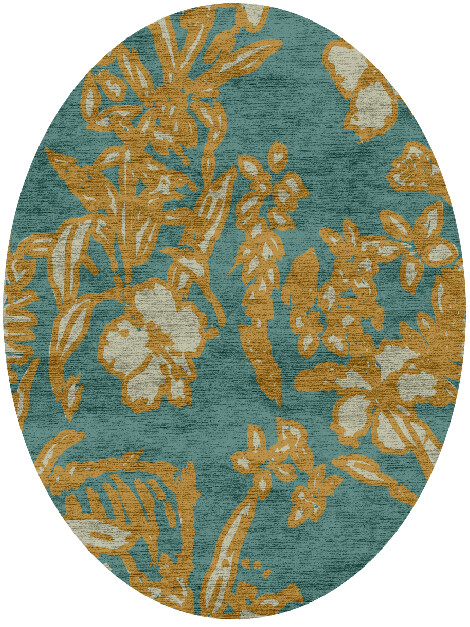 Beach Floral Oval Hand Knotted Bamboo Silk Custom Rug by Rug Artisan