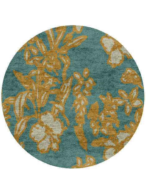 Beach Floral Round Hand Knotted Bamboo Silk Custom Rug by Rug Artisan