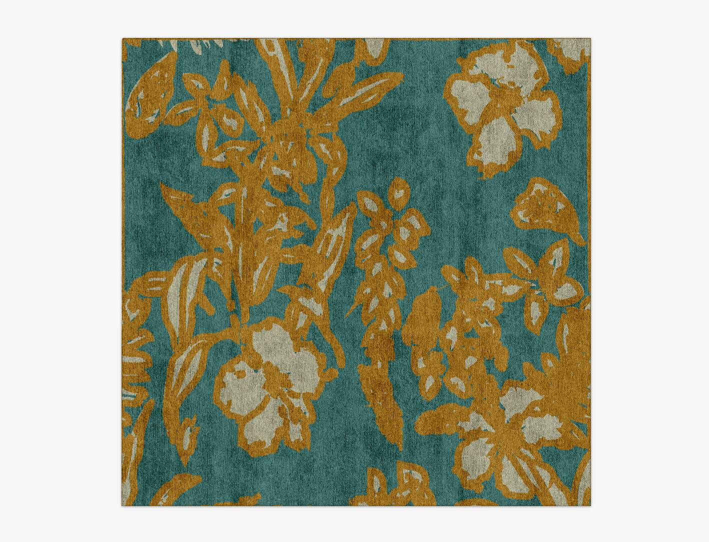 Beach Floral Square Hand Knotted Bamboo Silk Custom Rug by Rug Artisan