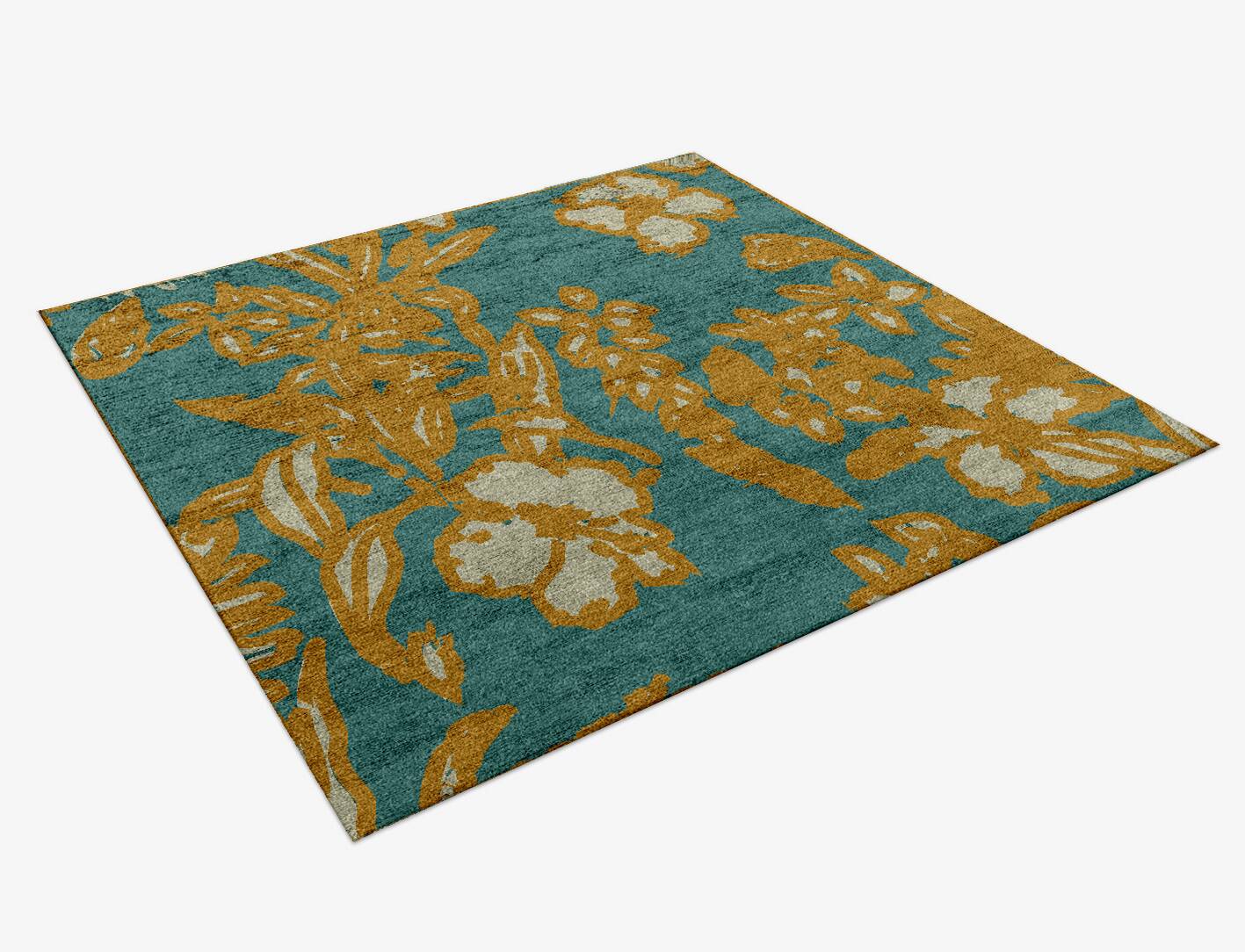 Beach Floral Square Hand Knotted Bamboo Silk Custom Rug by Rug Artisan