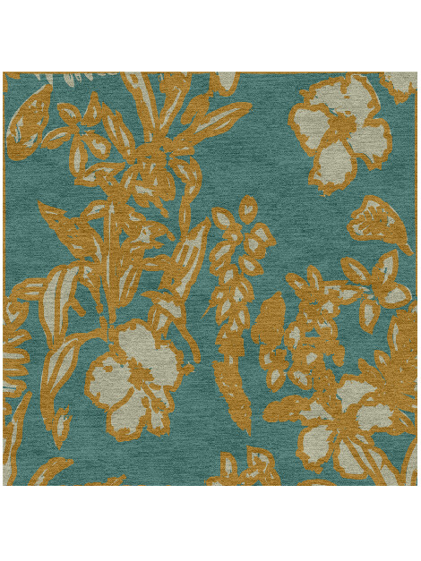 Beach Floral Square Hand Knotted Tibetan Wool Custom Rug by Rug Artisan