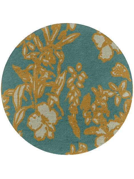 Beach Floral Round Hand Tufted Pure Wool Custom Rug by Rug Artisan
