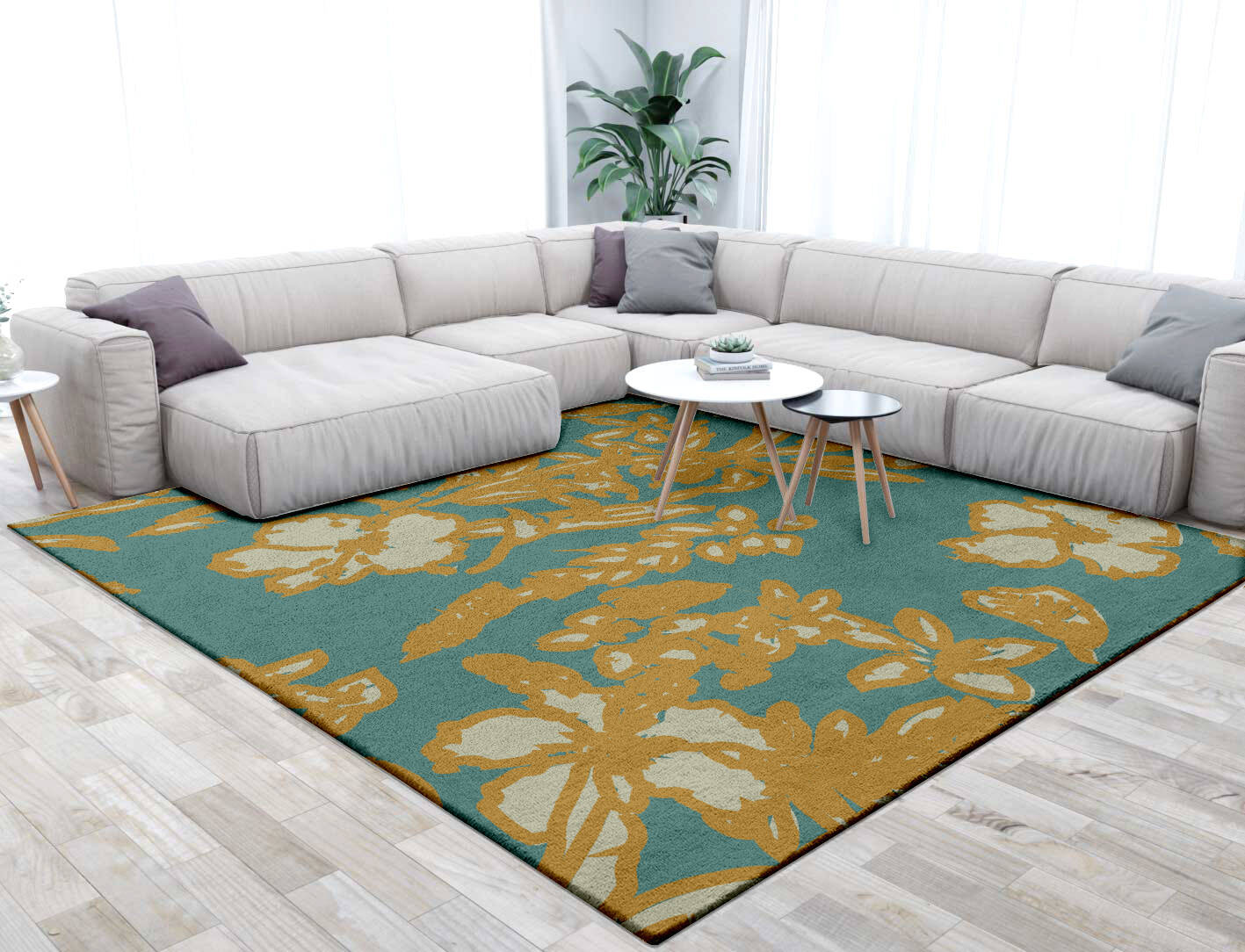 Beach Floral Square Hand Tufted Pure Wool Custom Rug by Rug Artisan