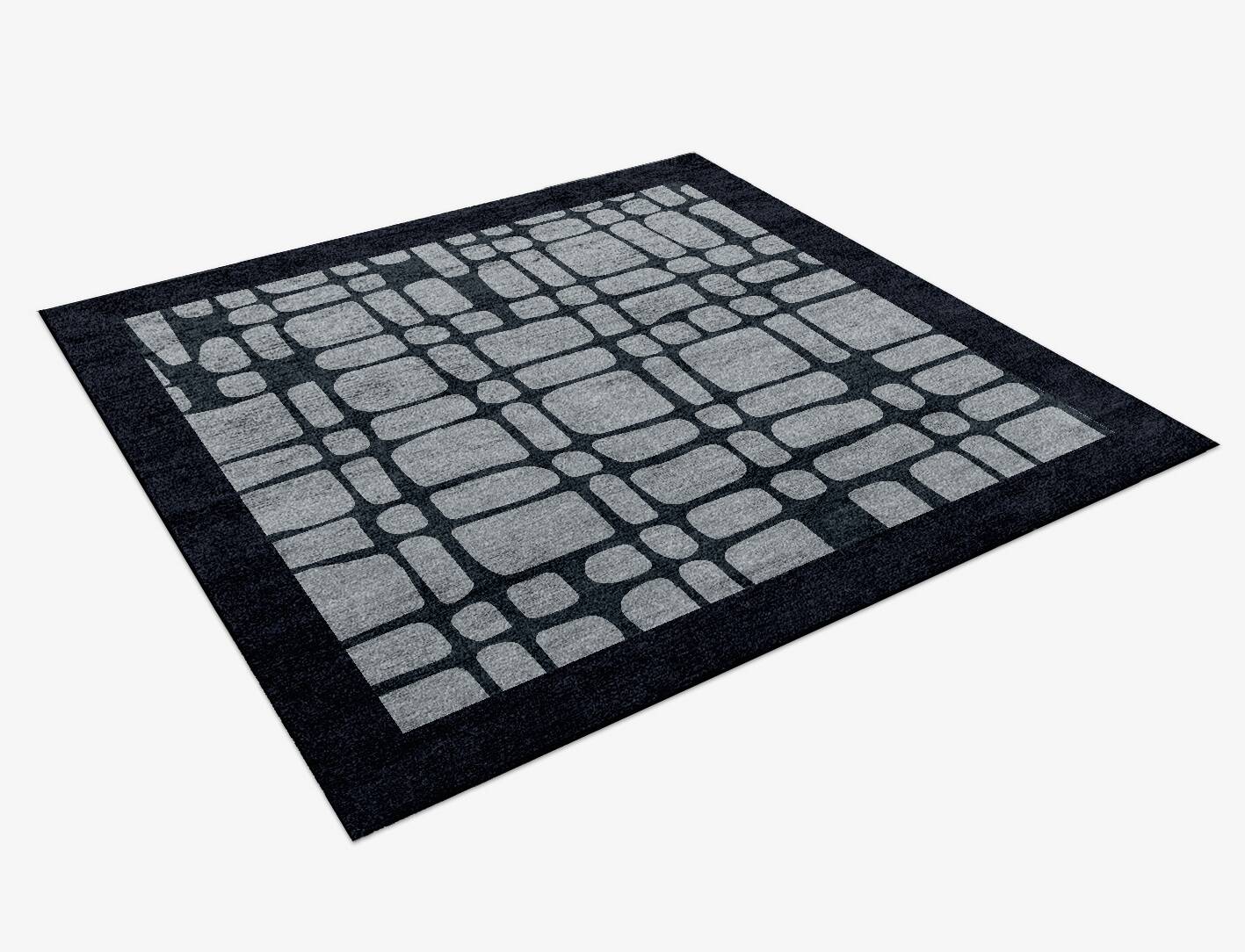 Black Beacon Monochrome Square Hand Knotted Bamboo Silk Custom Rug by Rug Artisan