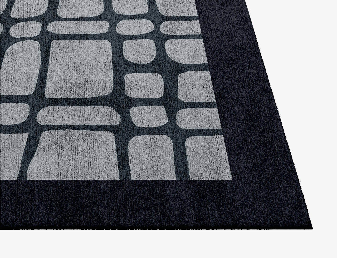 Black Beacon Monochrome Square Hand Knotted Bamboo Silk Custom Rug by Rug Artisan