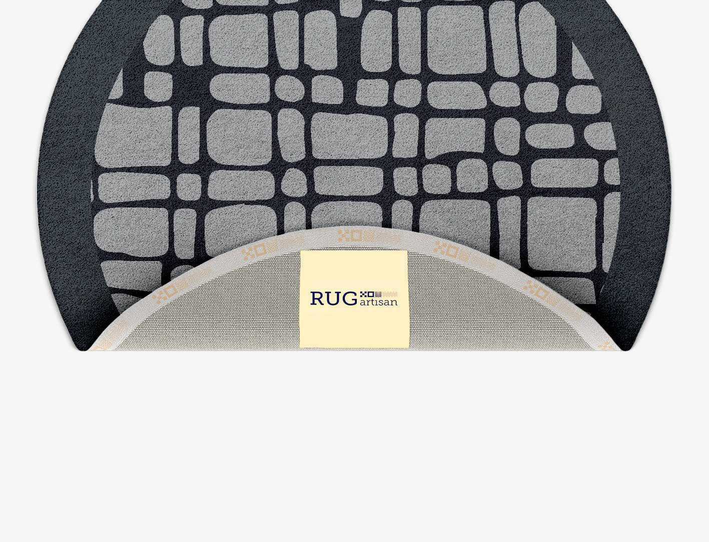 Black Beacon Monochrome Round Hand Tufted Pure Wool Custom Rug by Rug Artisan