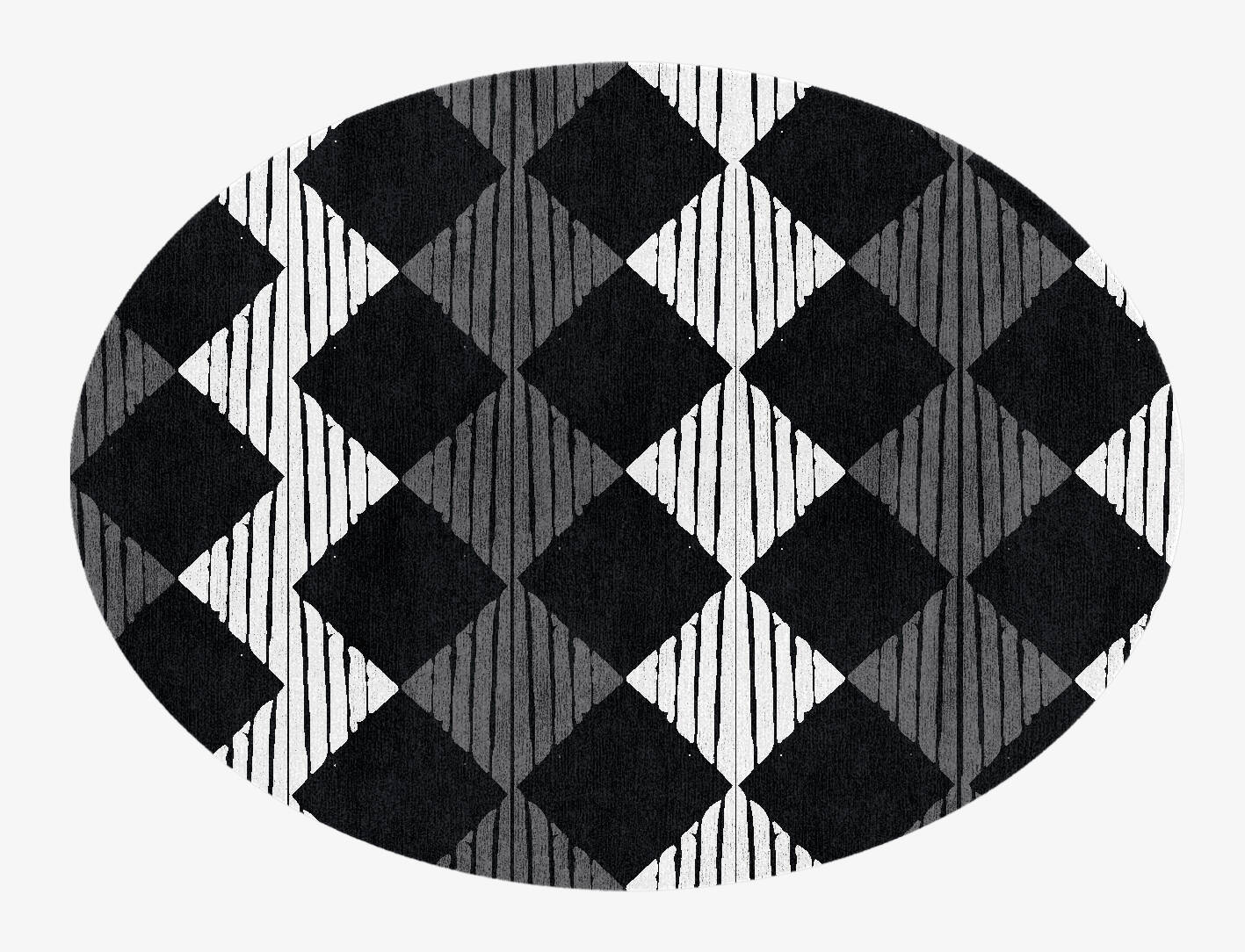 Black Diamond Monochrome Oval Hand Knotted Bamboo Silk Custom Rug by Rug Artisan