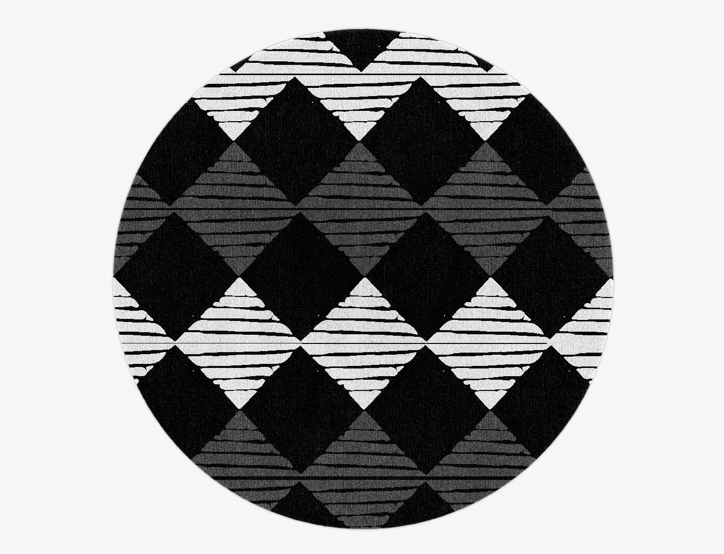 Black Diamond Monochrome Round Hand Knotted Tibetan Wool Custom Rug by Rug Artisan