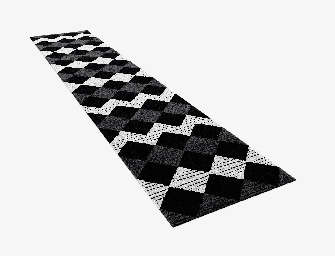 Black Diamond Monochrome Runner Hand Knotted Bamboo Silk Custom Rug by Rug Artisan