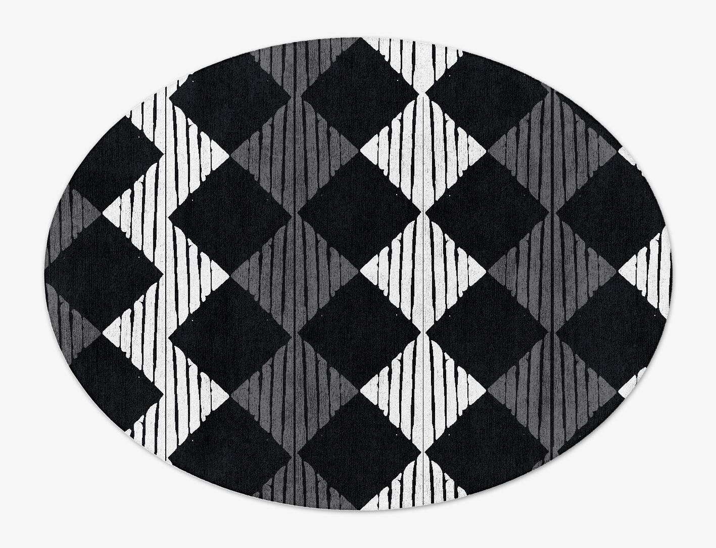 Black Diamond Monochrome Oval Hand Tufted Bamboo Silk Custom Rug by Rug Artisan