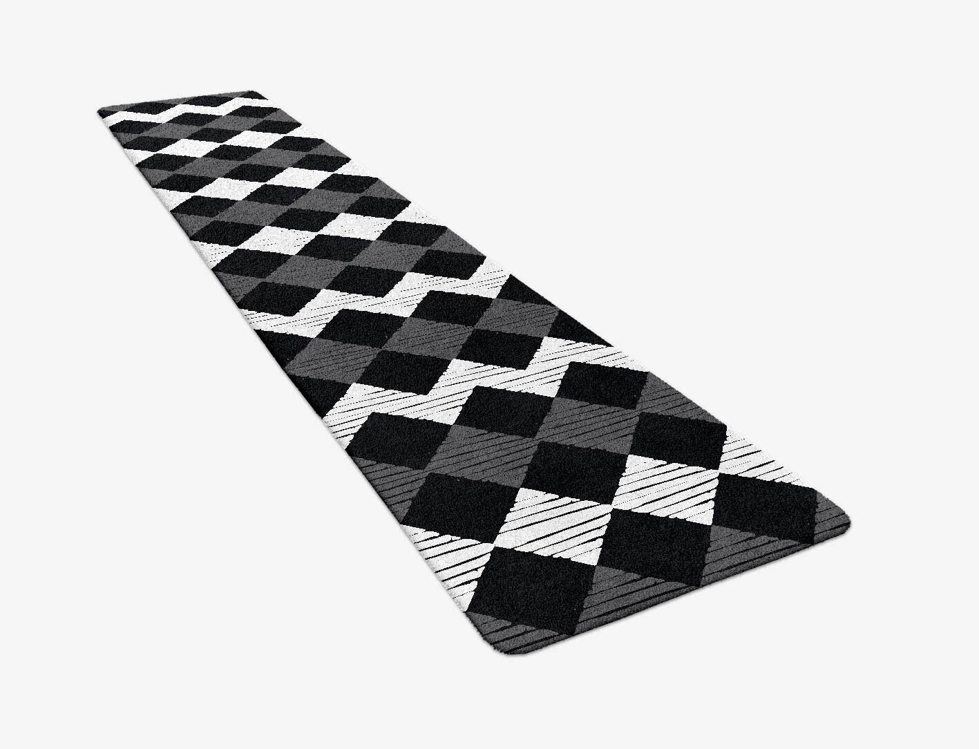 Black Diamond Monochrome Runner Hand Tufted Pure Wool Custom Rug by Rug Artisan
