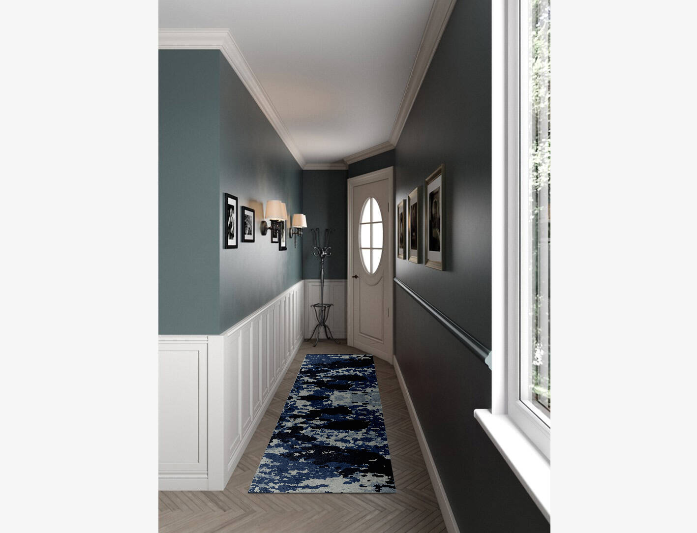 Black Hole Brush Strokes Runner Hand Knotted Bamboo Silk Custom Rug by Rug Artisan