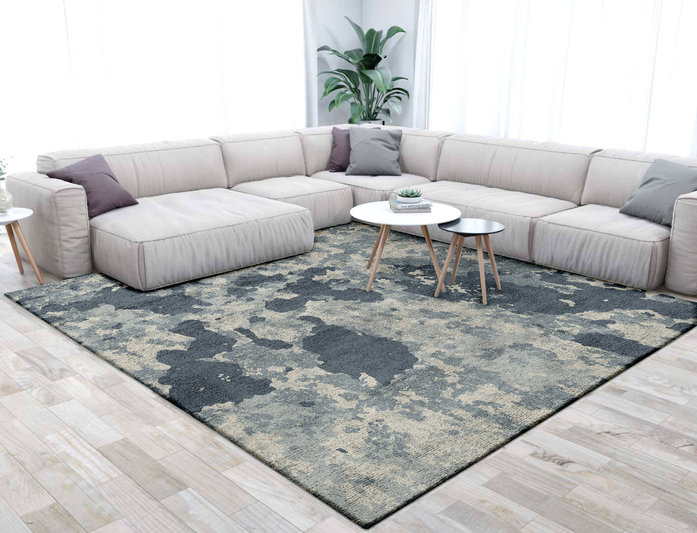 Black Hole Brush Strokes Square Hand Tufted Bamboo Silk Custom Rug by Rug Artisan