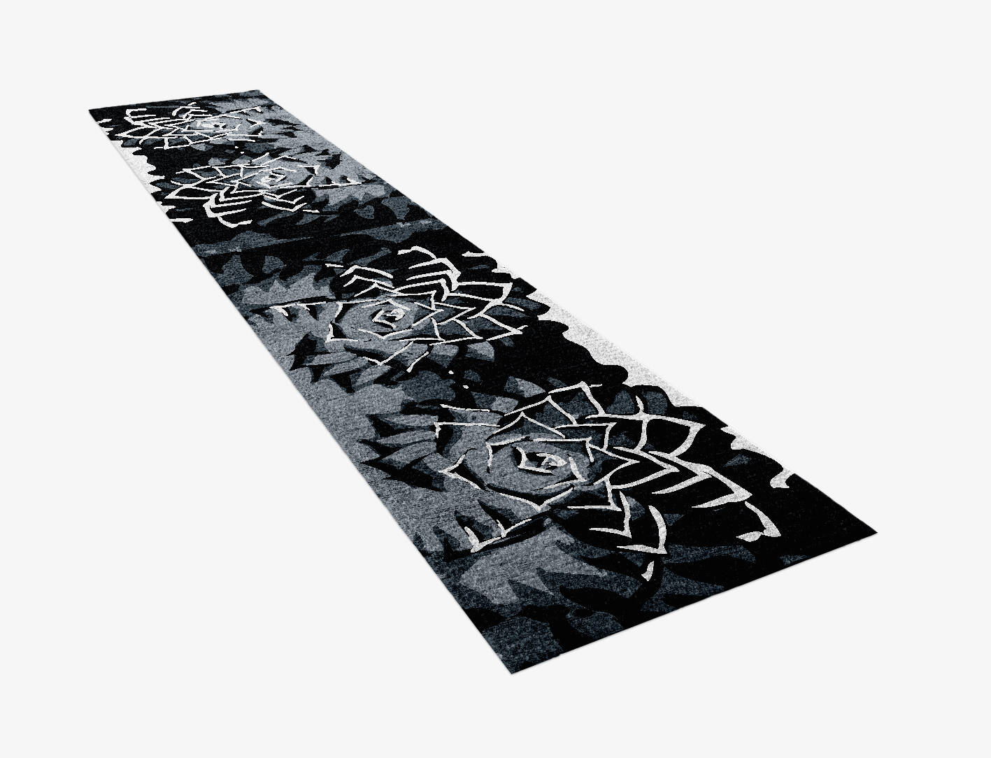 Black Rose Monochrome Runner Hand Knotted Bamboo Silk Custom Rug by Rug Artisan