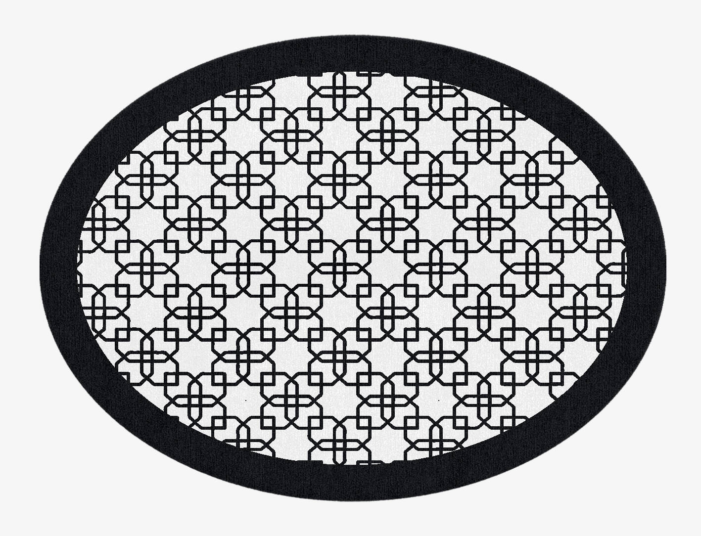 Black Symmetry Monochrome Oval Hand Knotted Tibetan Wool Custom Rug by Rug Artisan