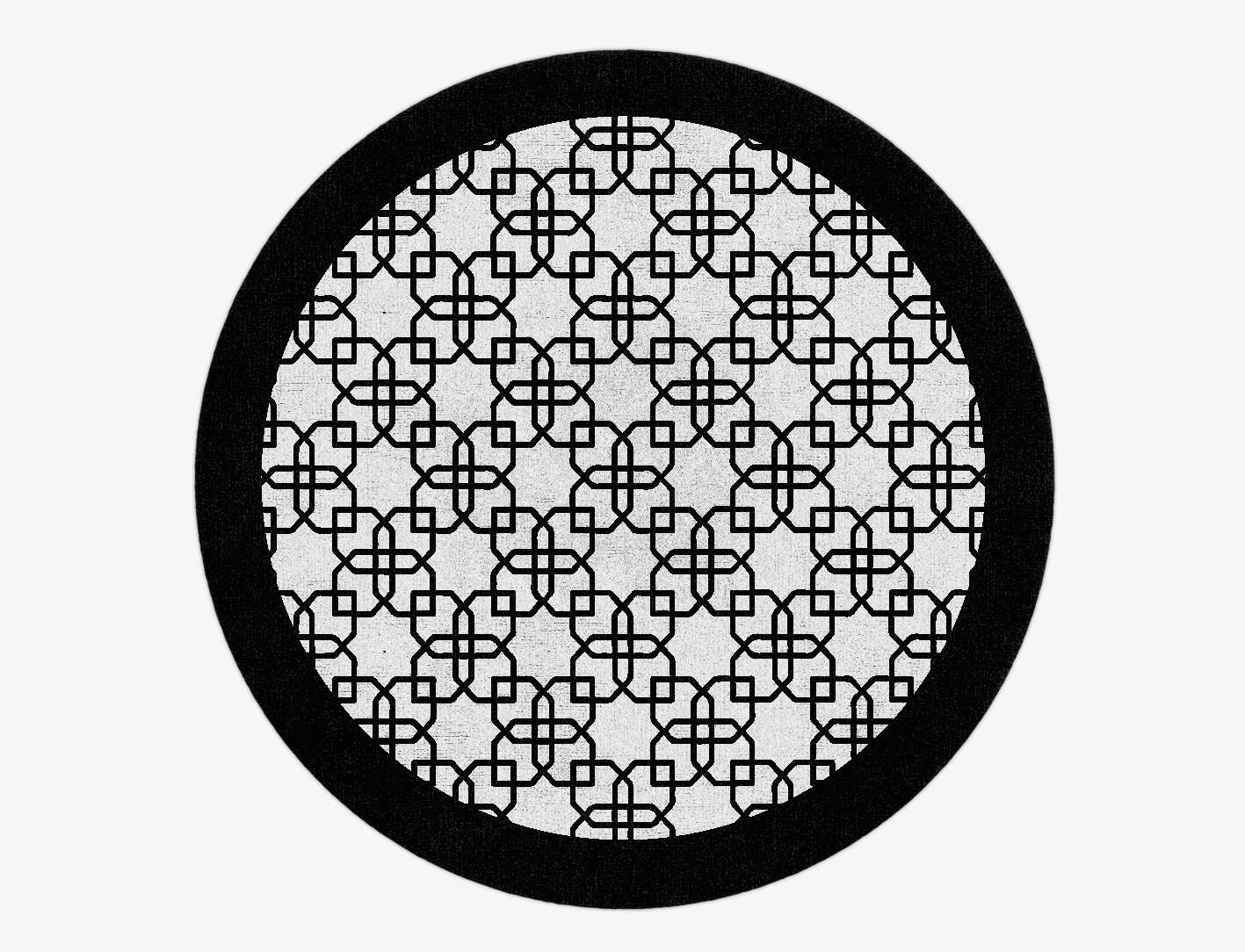 Black Symmetry Monochrome Round Hand Knotted Bamboo Silk Custom Rug by Rug Artisan