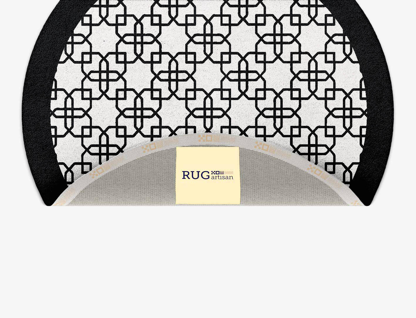 Black Symmetry Monochrome Round Hand Tufted Pure Wool Custom Rug by Rug Artisan