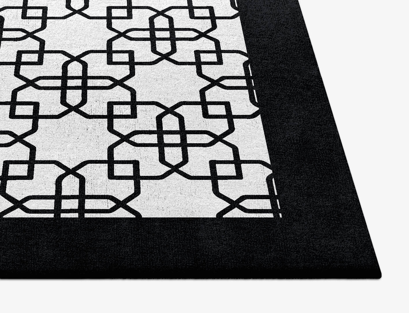 Black Symmetry Monochrome Square Hand Tufted Bamboo Silk Custom Rug by Rug Artisan