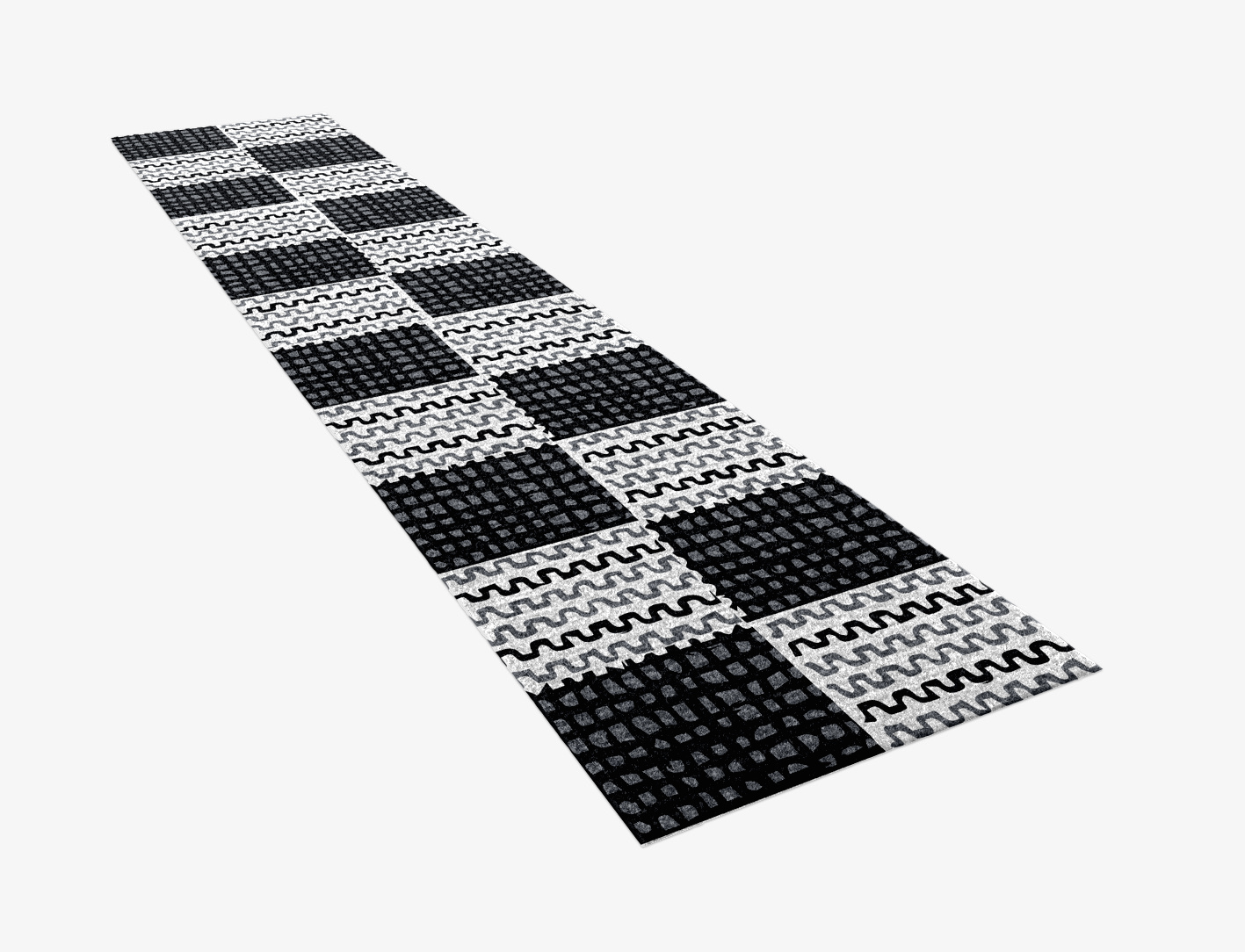 Black Whites Monochrome Runner Hand Knotted Tibetan Wool Custom Rug by Rug Artisan