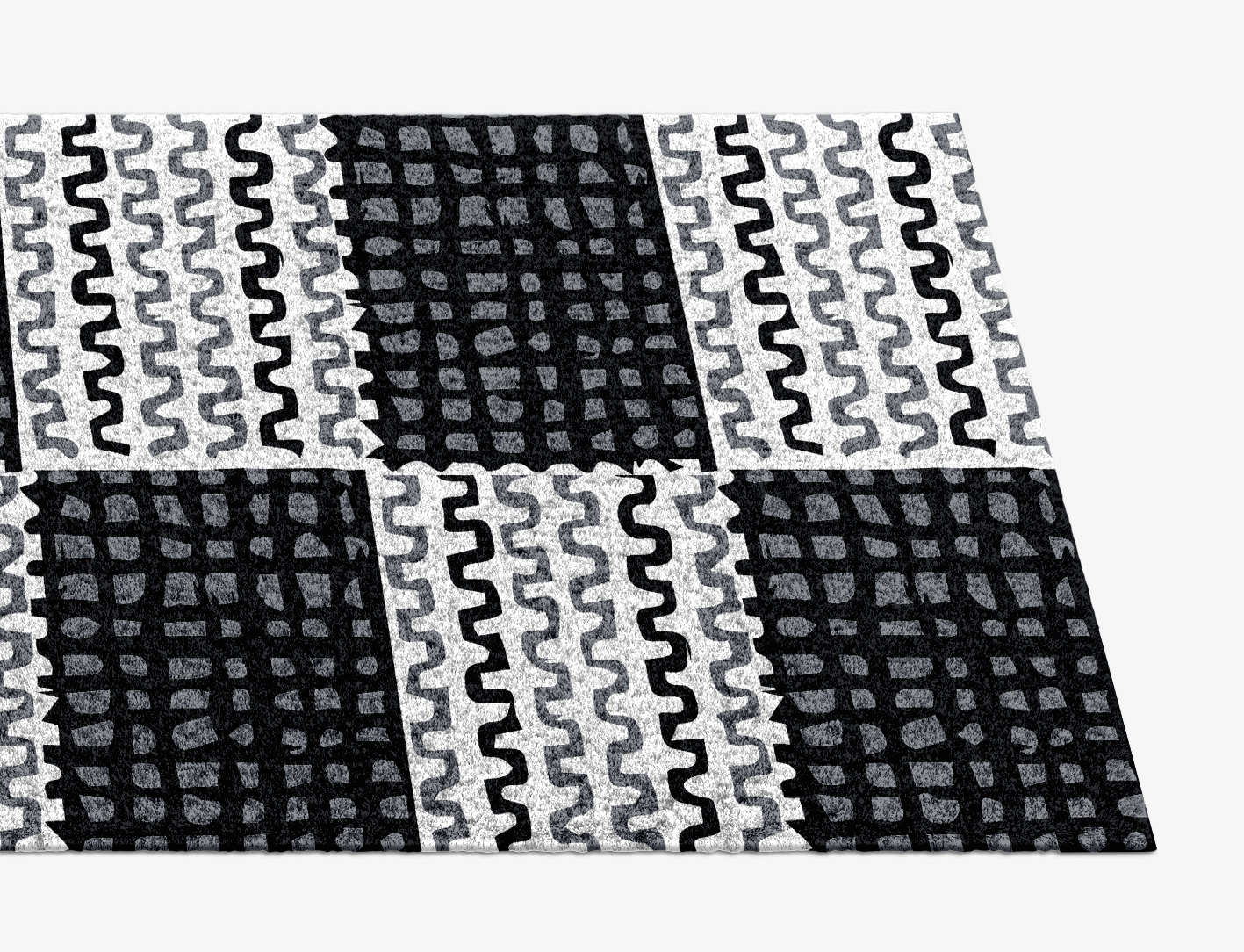 Black Whites Monochrome Runner Hand Knotted Tibetan Wool Custom Rug by Rug Artisan