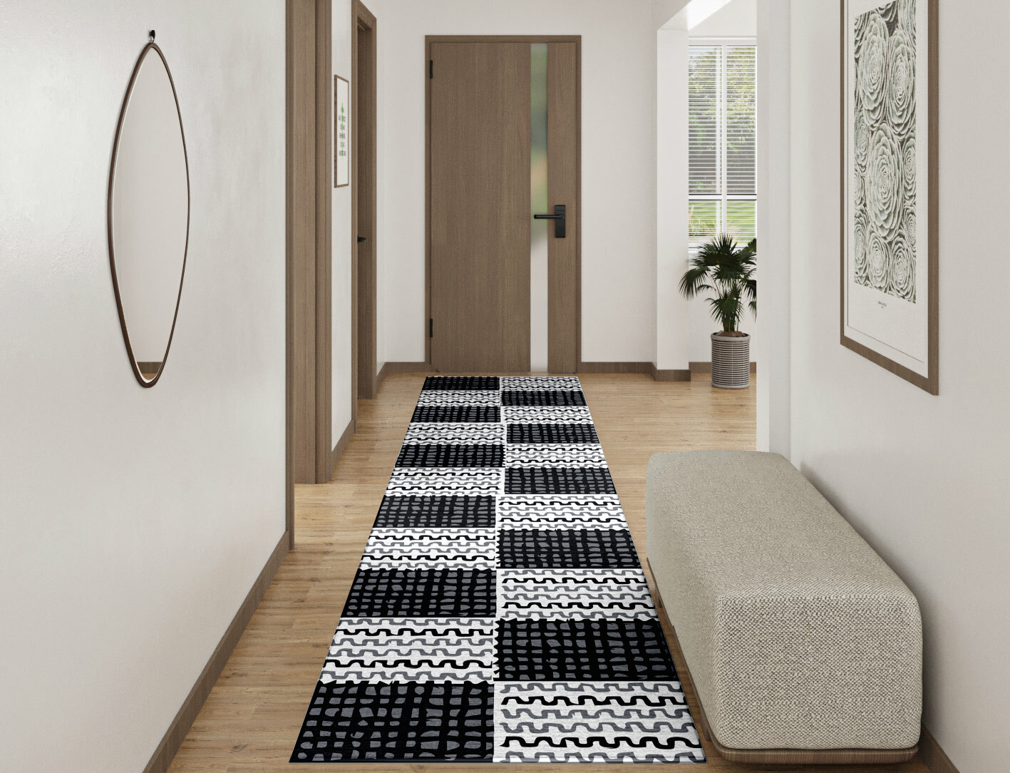 Black Whites Monochrome Runner Hand Knotted Tibetan Wool Custom Rug by Rug Artisan