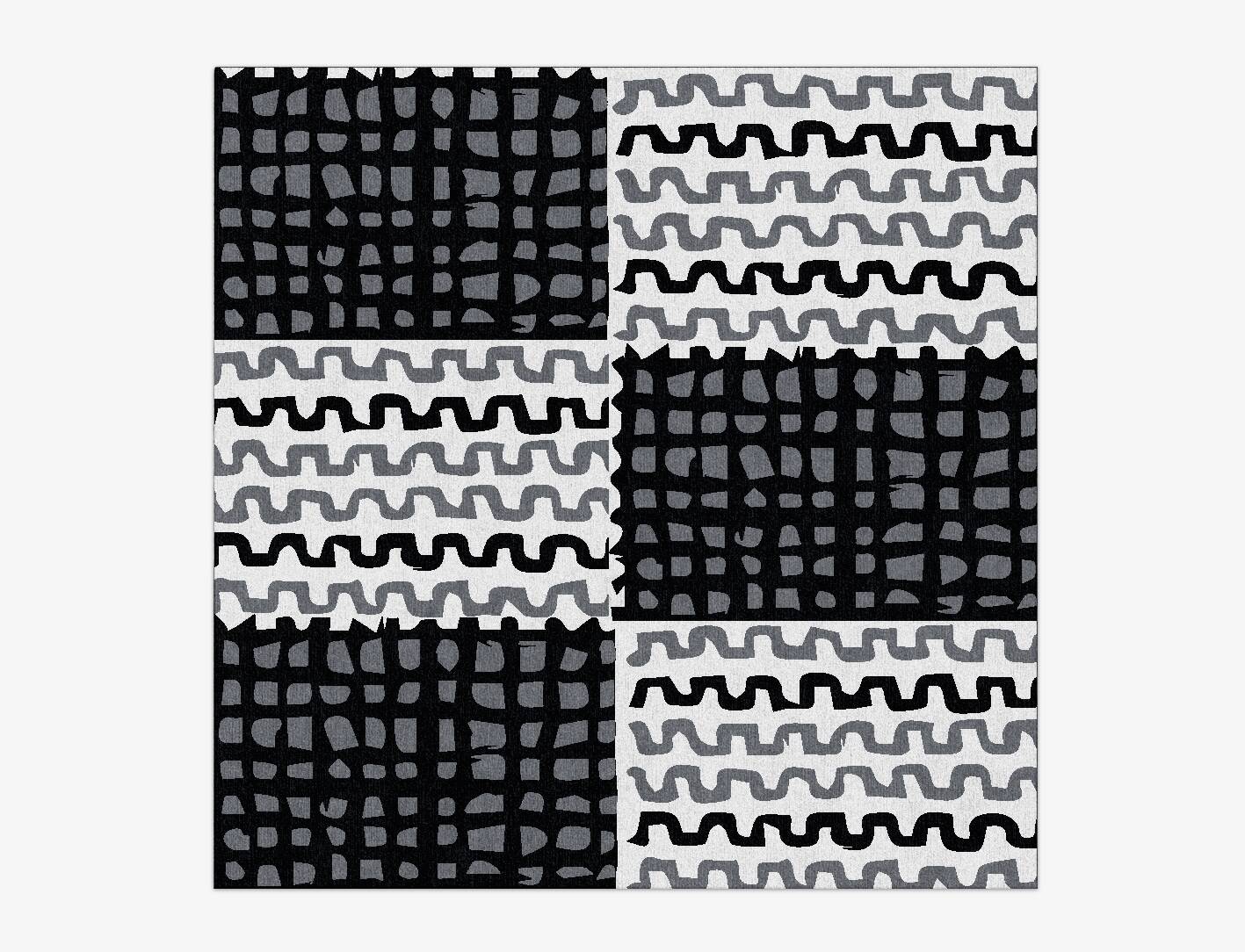 Black Whites Monochrome Square Hand Knotted Tibetan Wool Custom Rug by Rug Artisan
