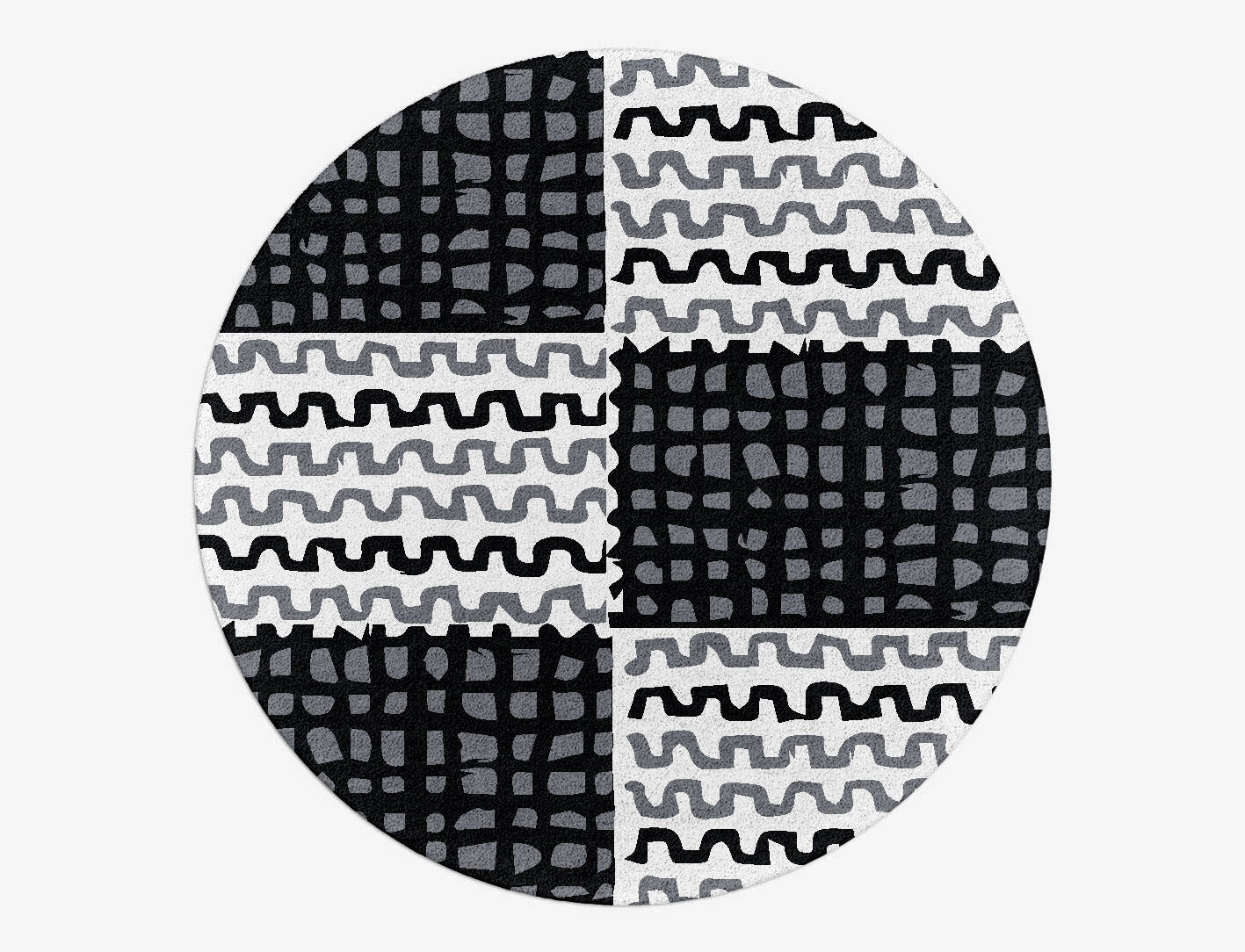 Black Whites Monochrome Round Hand Tufted Pure Wool Custom Rug by Rug Artisan
