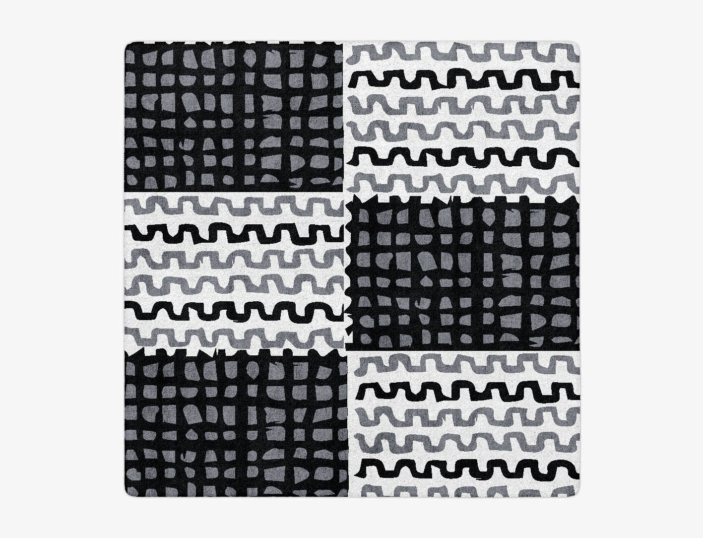 Black Whites Monochrome Square Hand Tufted Bamboo Silk Custom Rug by Rug Artisan