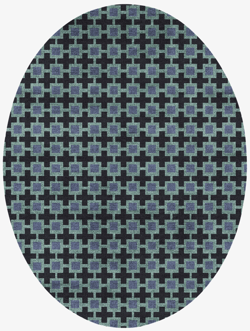 Blacross Geometric Oval Flatweave Bamboo Silk Custom Rug by Rug Artisan