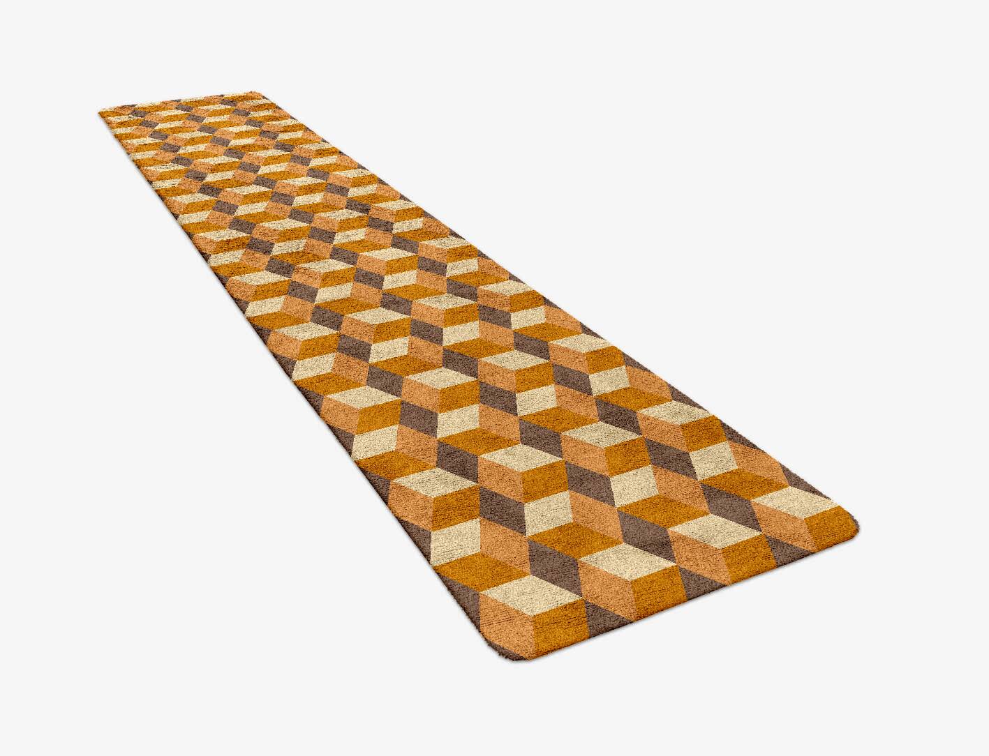 Block Trails Modern Geometrics Runner Hand Tufted Bamboo Silk Custom Rug by Rug Artisan